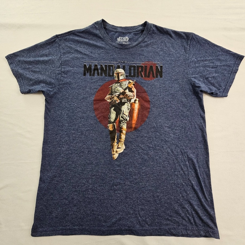 Star Wars Mandelorian Blue Short Sleeve Cotton Blend T-Shirt‎ Men's L